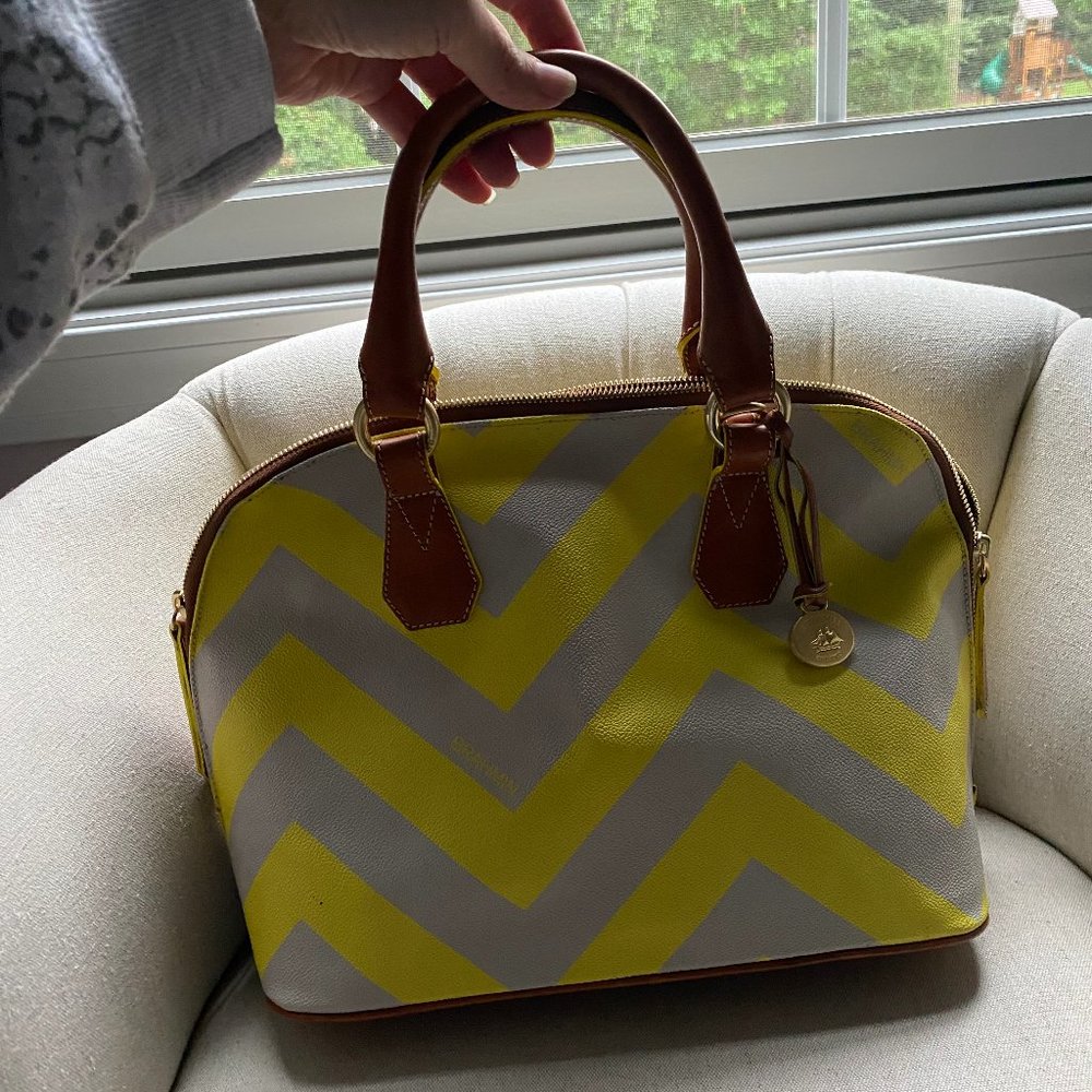 Brahmin Vivian Dome Satchel - Neon Yellow and Gray